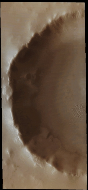 Unnamed Northern Impact Crater with Dunefield and Frost